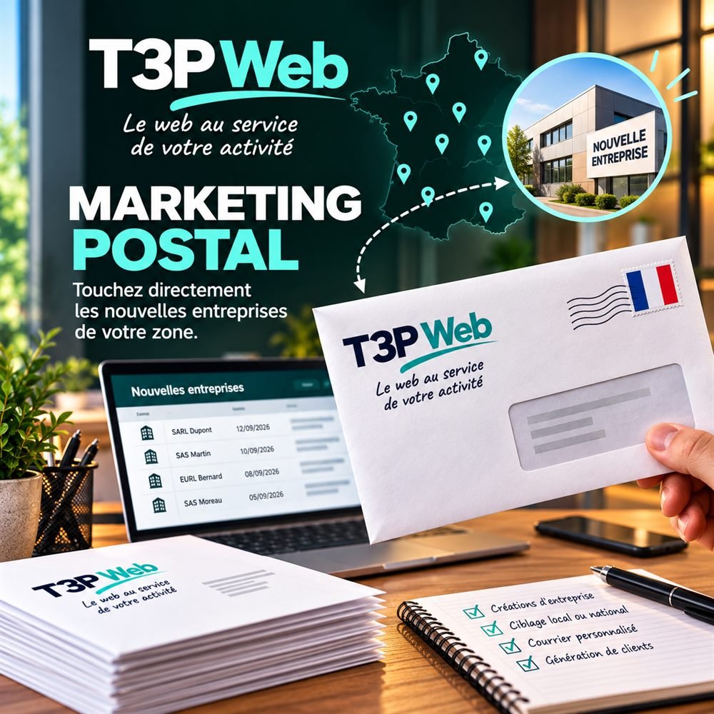 Marketing postal T3P WEB : courrier ciblé envoyé aux nouvelles entreprises d’une zone, de la sélection des destinataires à l’envoi