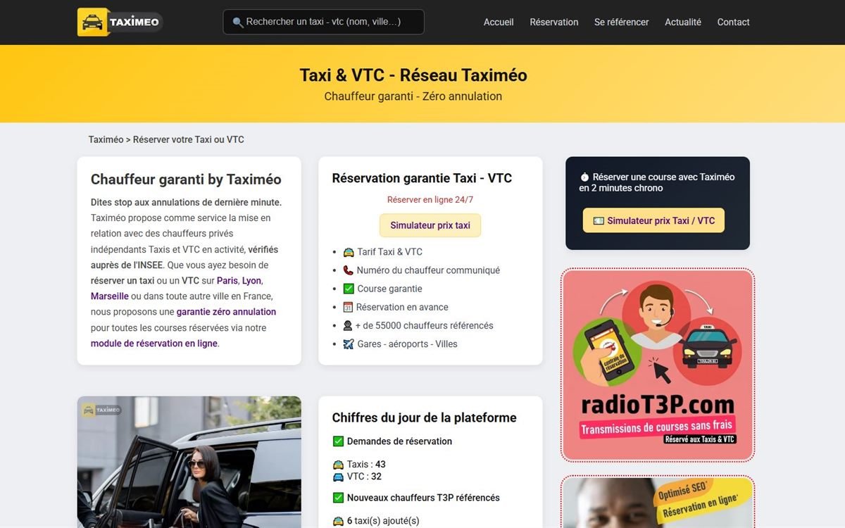 Page d’accueil du site Taximéo
