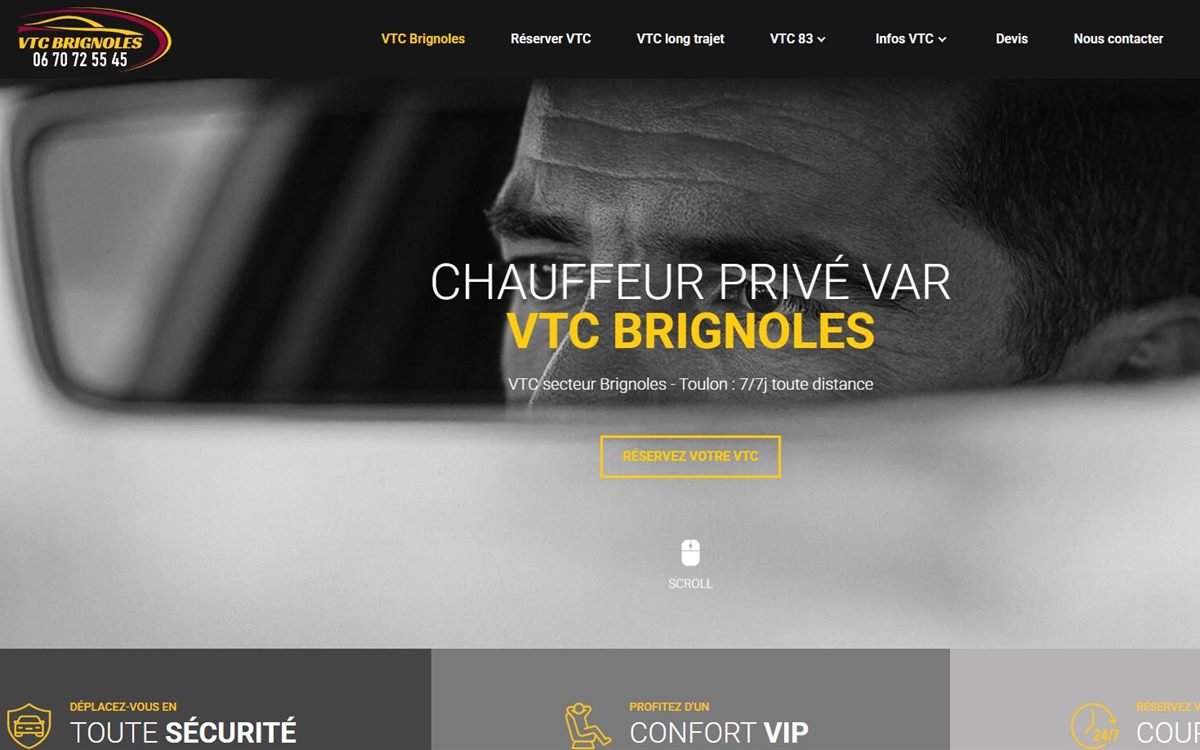 Page d’accueil du site VTC Brignoles